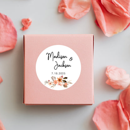 Personalized Floral Wedding Stickers, Custom Wedding Favor Labels, Wedding Invitation Envelope Seal, Custom Wedding Initials Sticker