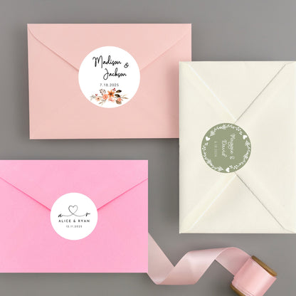 Personalized Floral Wedding Stickers, Custom Wedding Favor Labels, Wedding Invitation Envelope Seal, Custom Wedding Initials Sticker