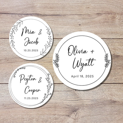 Personalized Floral Wedding Stickers, Custom Wedding Labels, Happy Wedding Favor, Invitation Envelope Seal, Custom Wedding Initials Sticker