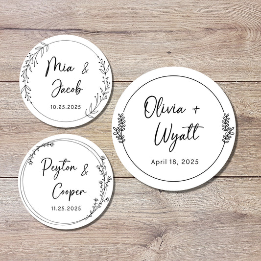 Personalized Floral Wedding Stickers, Custom Wedding Labels, Happy Wedding Favor, Invitation Envelope Seal, Custom Wedding Initials Sticker
