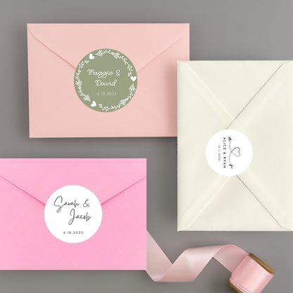Personalized Floral Wedding Stickers, Custom Wedding Labels, Happy Wedding Favor, Invitation Envelope Seal, Custom Wedding Initials Sticker