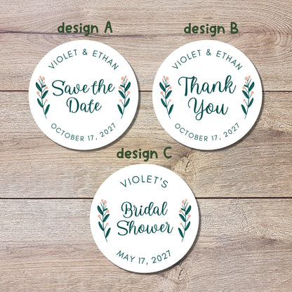 Personalized Floral Save the Date Wedding Stickers, Custom Thank You Labels, Floral Bridal Shower Thank You Sticker, Custom Wedding Sticker