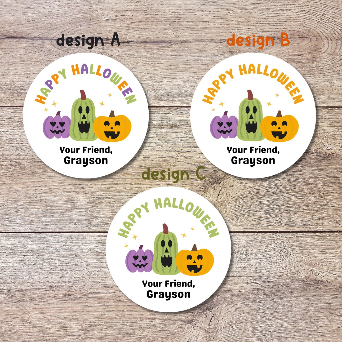 Personalized Triple Pumpkins Halloween Stickers, Custom Halloween Party Favor Goody Bag Label