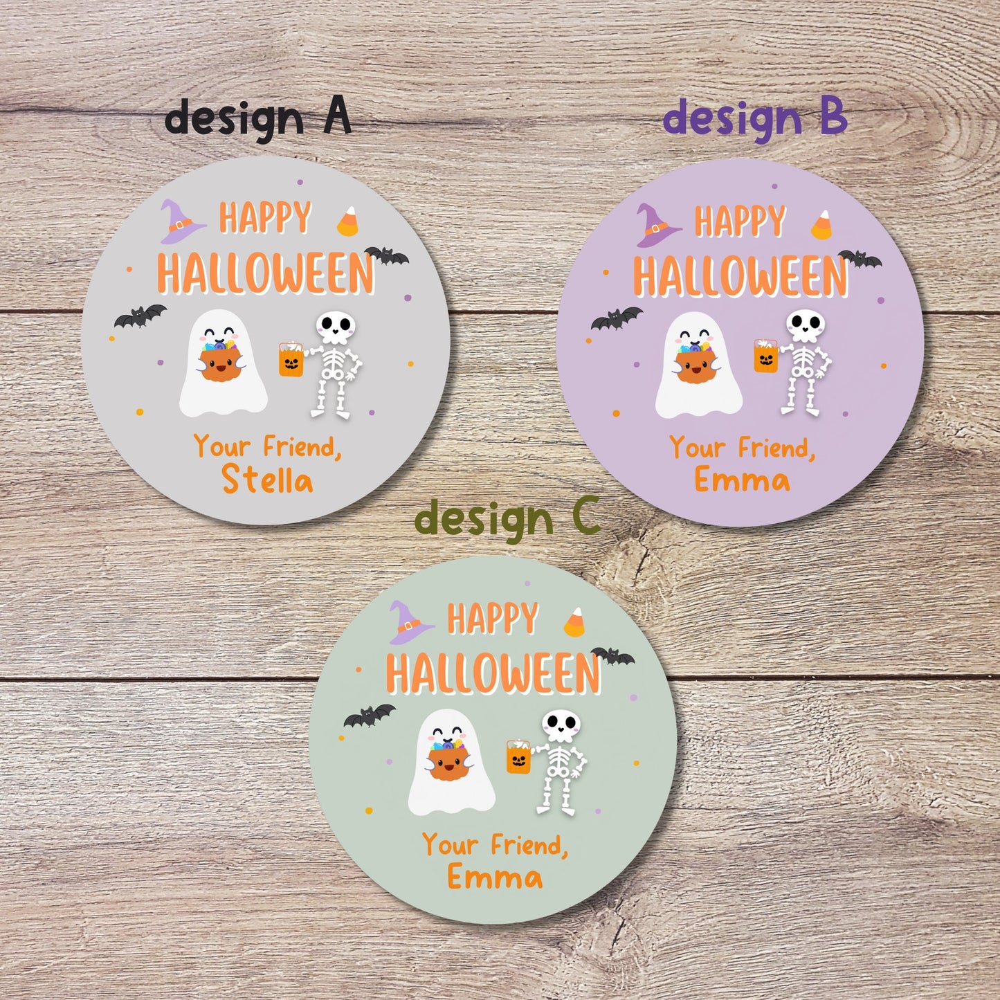 Personalized Halloween Ghost & Friends Stickers, Custom Halloween Party Favor Labels