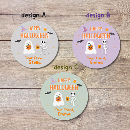 Personalized Halloween Ghost & Friends Stickers, Custom Halloween Party Favor Labels