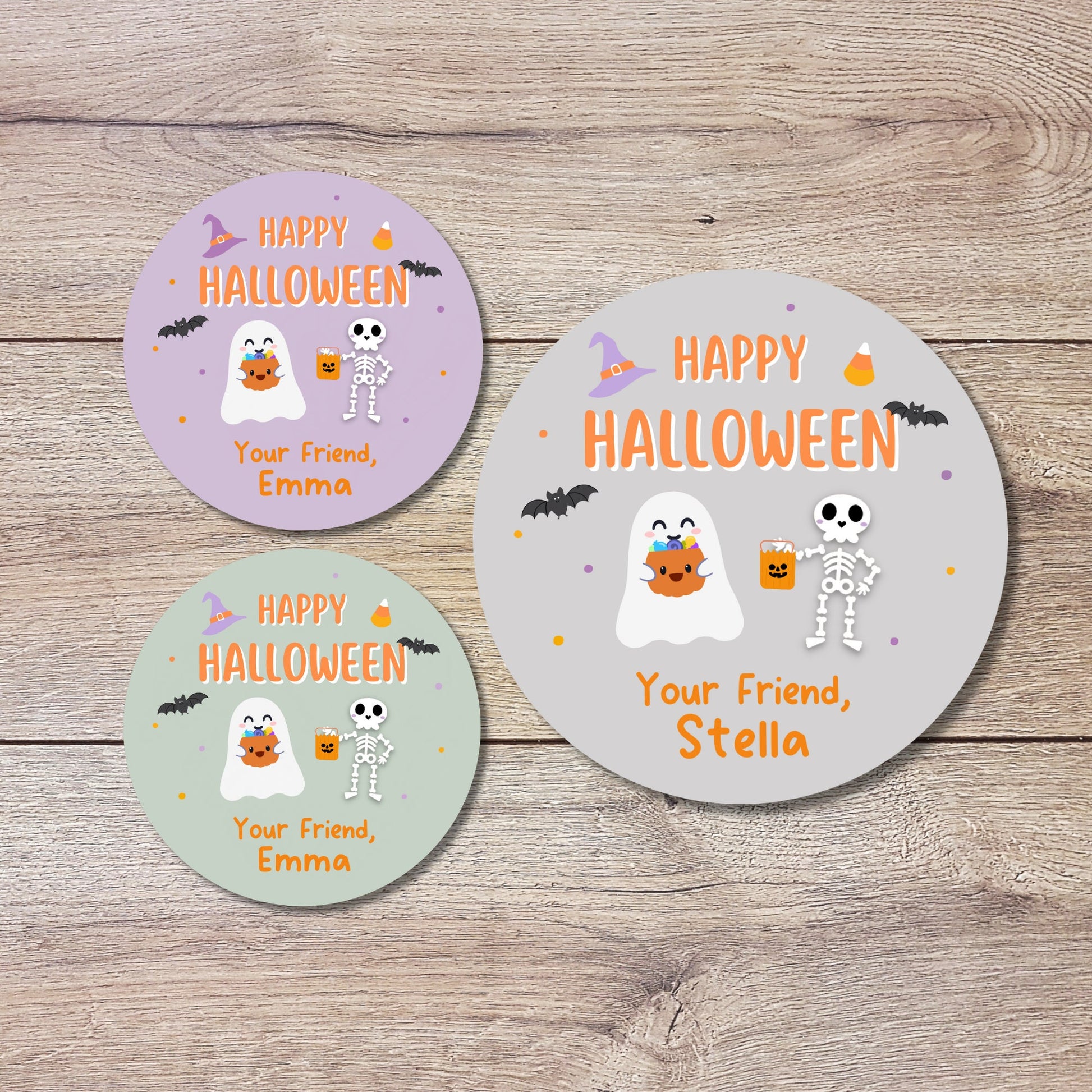 Personalized Halloween Ghost & Friends Stickers, Custom Halloween Party Favor Labels