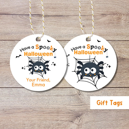 Personalized Halloween Gift Tags, Friendly Spider Halloween Party Favor Tag