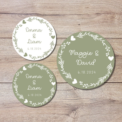 Personalized Floral Wreath Wedding Stickers, Custom Invitation Envelope Seal Labels