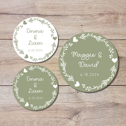 Personalized Floral Wreath Wedding Stickers, Custom Invitation Envelope Seal Labels