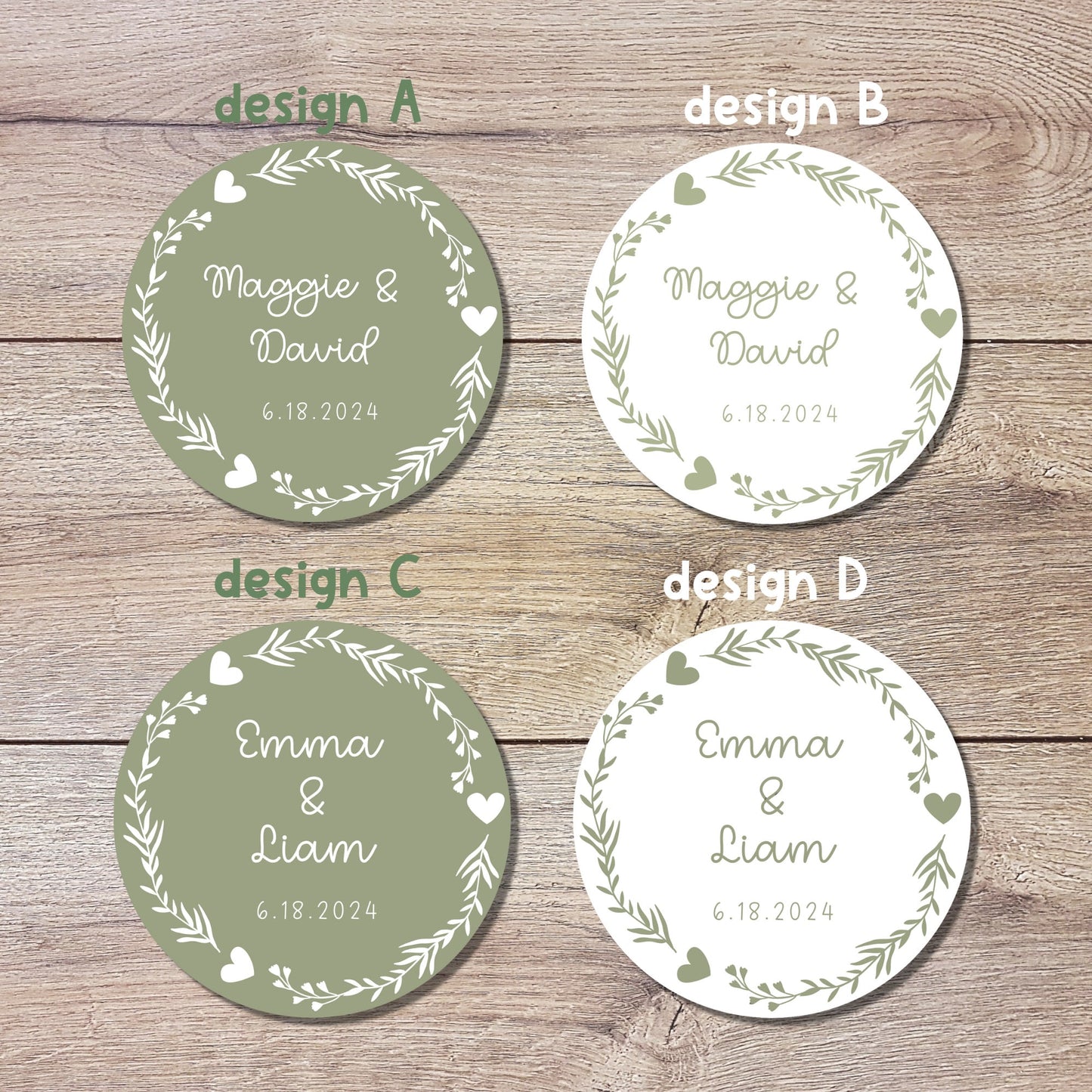 Personalized Floral Wreath Wedding Stickers, Custom Invitation Envelope Seal Labels