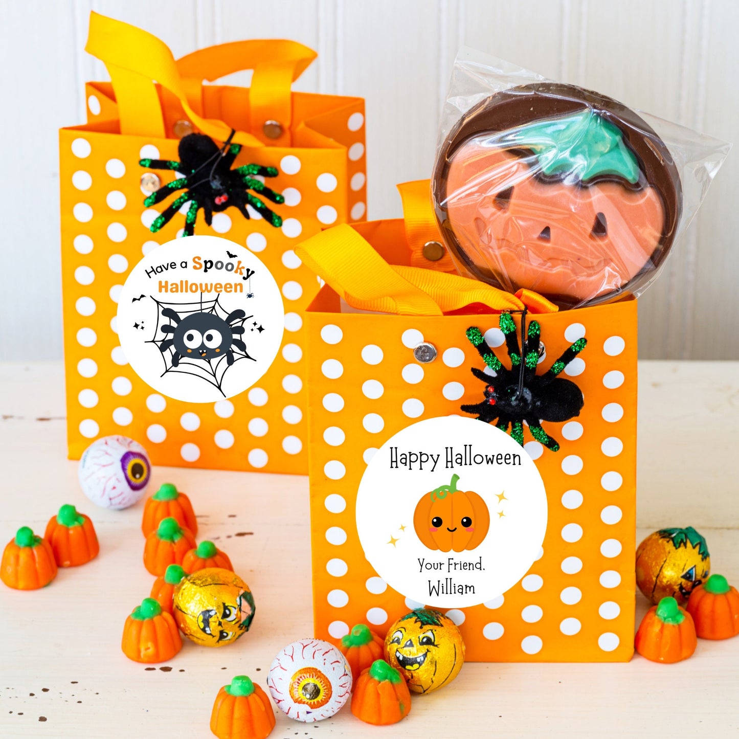 Personalized Halloween Pumpkin Stickers, Custom Cute Pumpkin Halloween Party Favor Labels