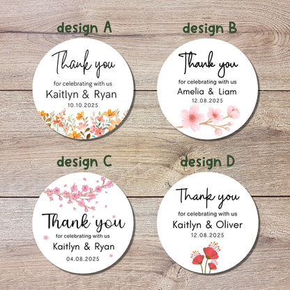 Personalized Floral Thank You Wedding Stickers, Custom Thank You Labels, Happy Wedding, Wedding Thank You Sticker, Custom Wedding Sticker