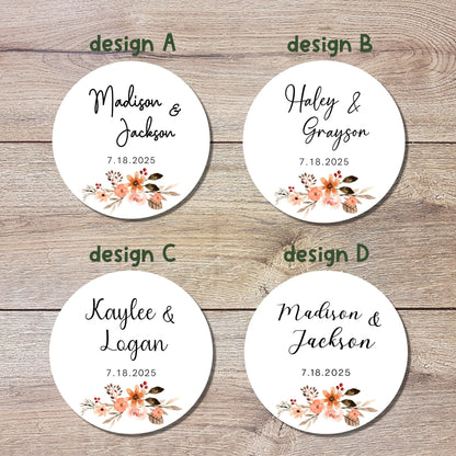 Personalized Floral Wedding Stickers, Custom Wedding Favor Labels, Wedding Invitation Envelope Seal, Custom Wedding Initials Sticker