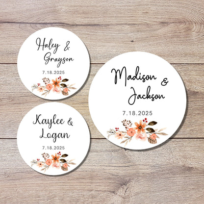 Personalized Floral Wedding Stickers, Custom Wedding Favor Labels, Wedding Invitation Envelope Seal, Custom Wedding Initials Sticker