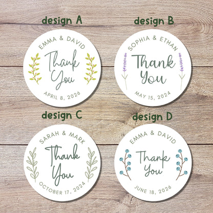 Personalized Floral Thank You Wedding Stickers, Custom Thank You Labels, Happy Wedding, Wedding Thank You Sticker, Custom Wedding Sticker