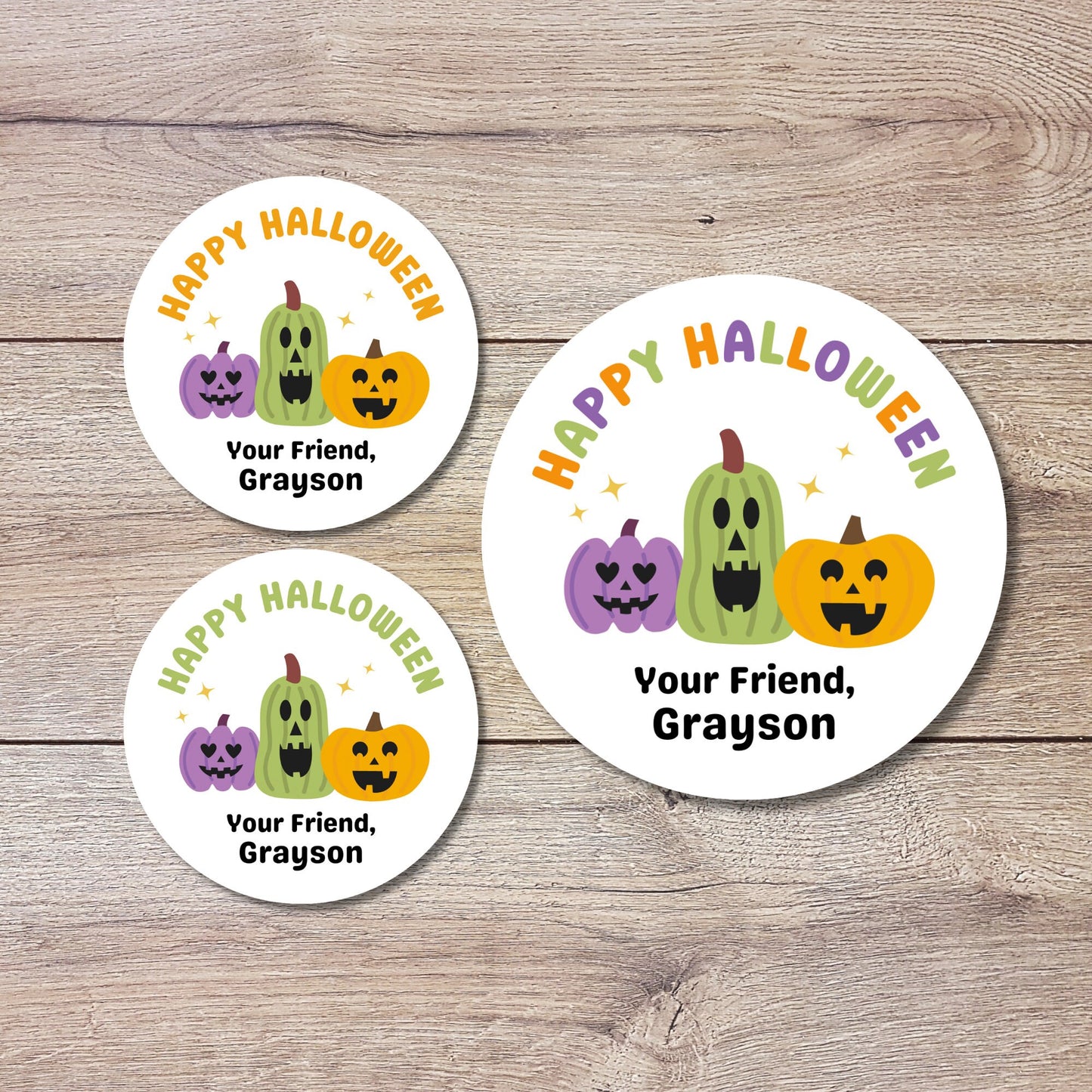 Personalized Triple Pumpkins Halloween Stickers, Custom Halloween Party Favor Goody Bag Label