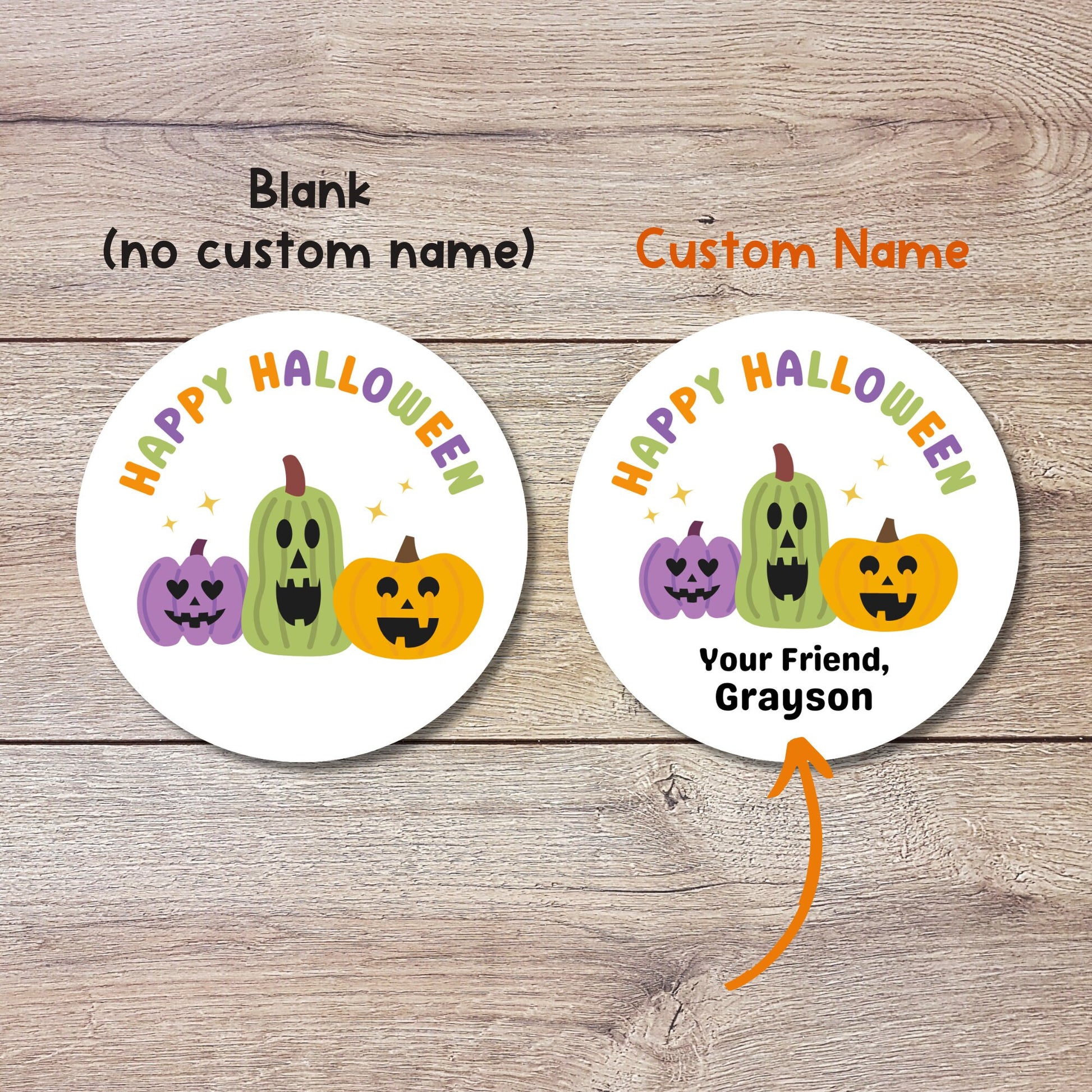 Personalized Triple Pumpkins Halloween Stickers, Custom Halloween Party Favor Goody Bag Label