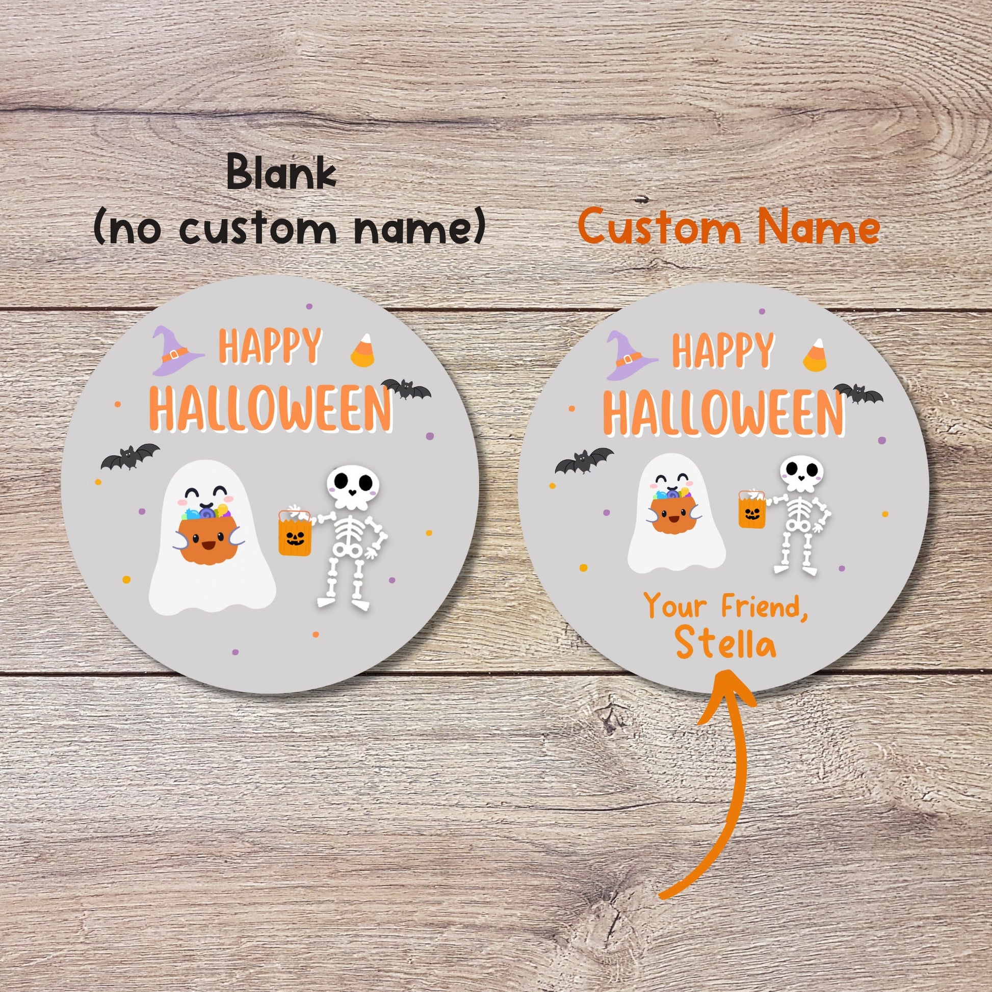 Personalized Halloween Ghost & Friends Stickers, Custom Halloween Party Favor Labels