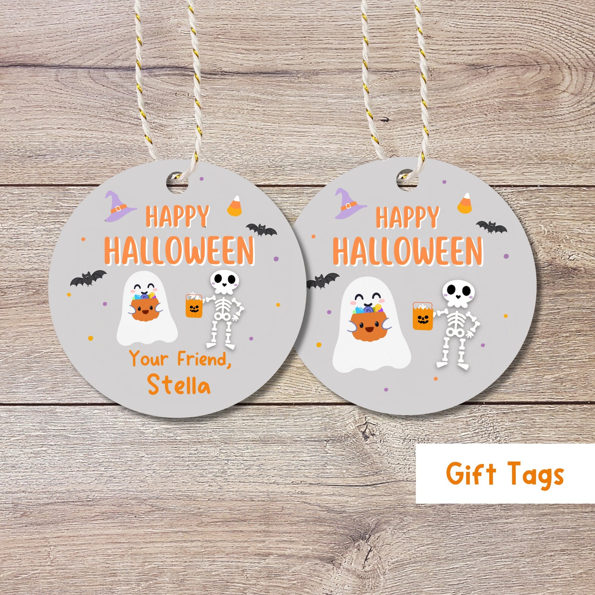 Personalized Halloween Gift Tags, Ghost Friends Halloween Party Favor Bag Labels