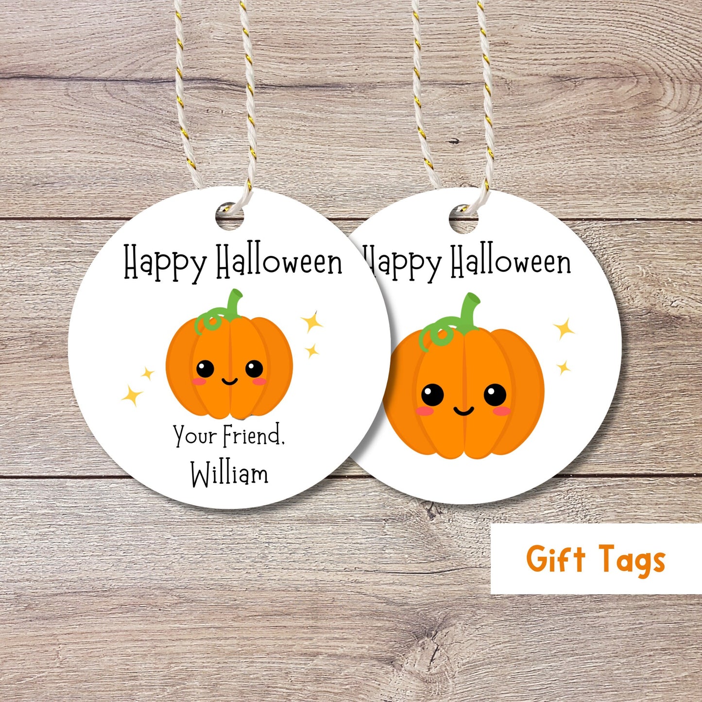 Personalized Halloween Gift Tags, Cute Pumpkin Halloween Party Favor Bag Gift Tags