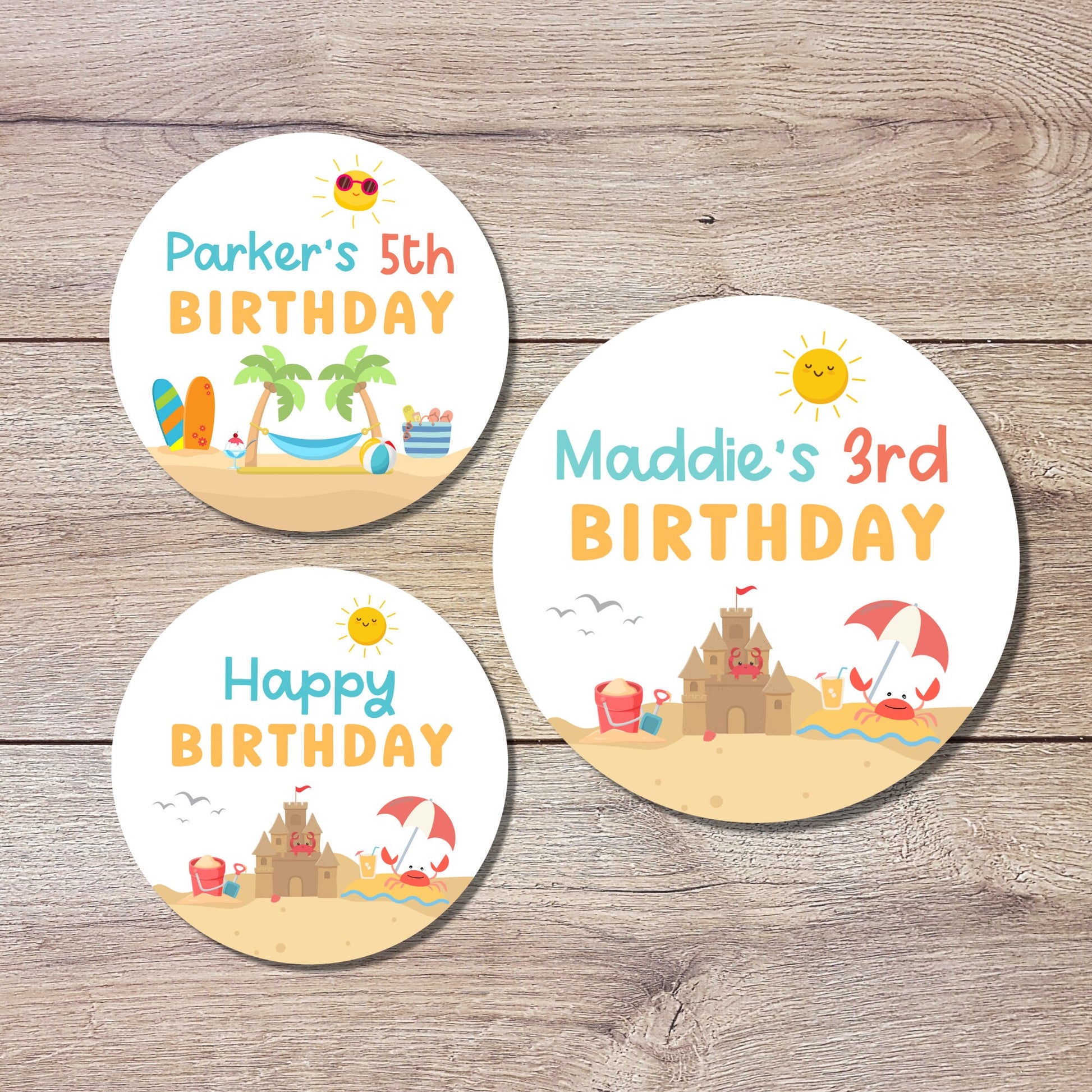 Personalized Beach Birthday Sticker