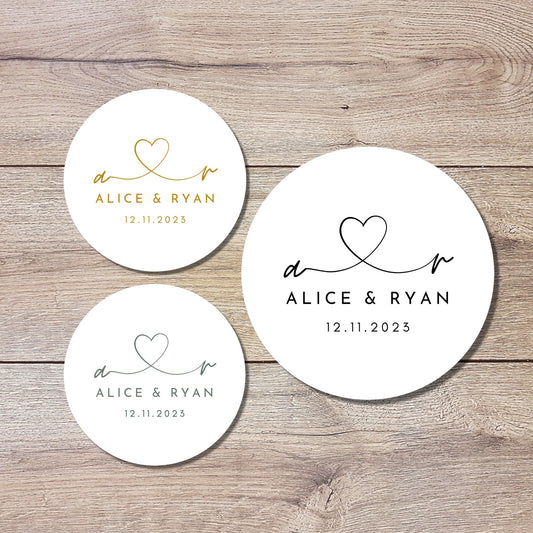 Personalized Wedding Stickers, Custom Wedding Labels, Happy Wedding Favor, Wedding Invitation Envelope Seal, Custom Wedding Initials Sticker