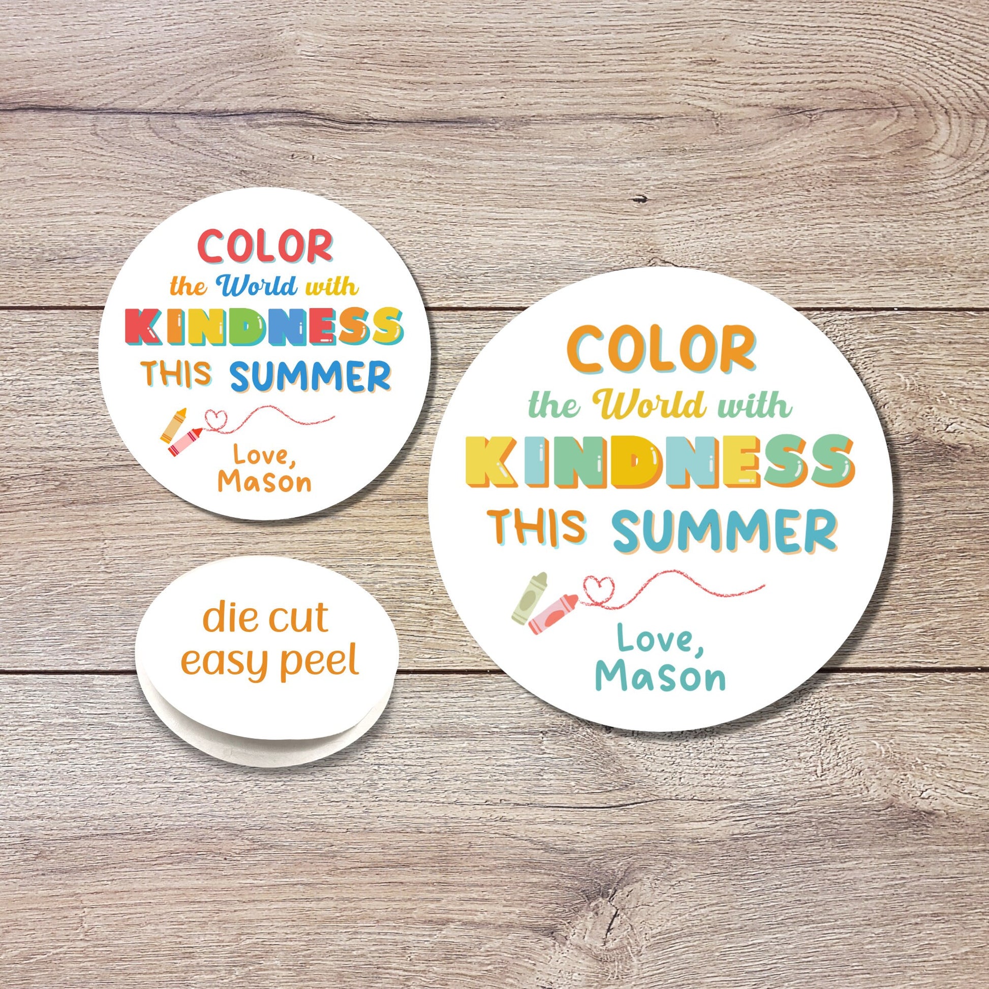 Personalized Color the World with Kindness End of School Party Treat Bag Sticker