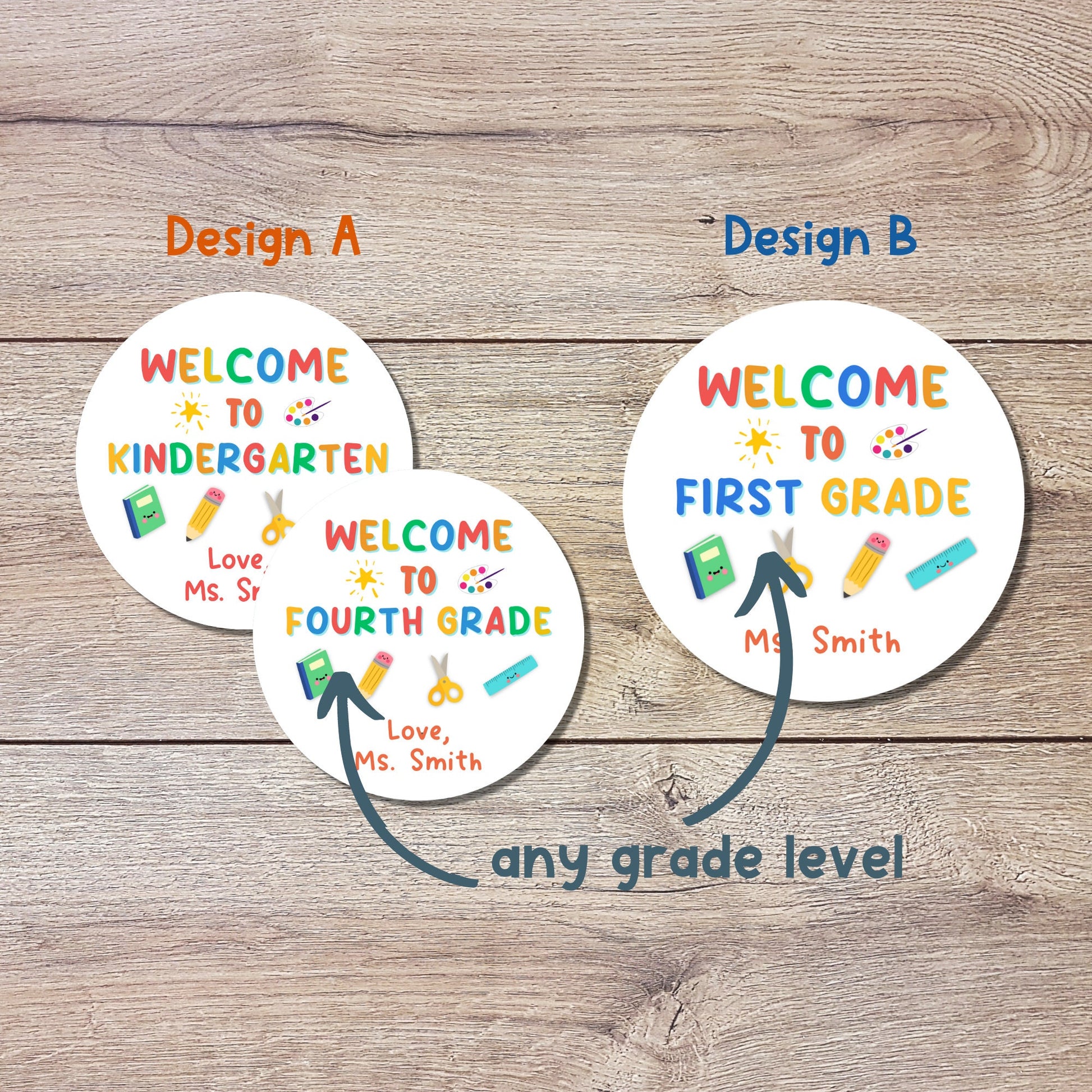 Personalized Back to School Stickers, Welcome to Kindergarten First Grade Any Grade Level Labels