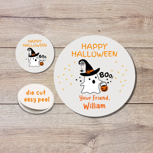 Personalized Ghost Boo Halloween Party Favor Goody Bag Stickers