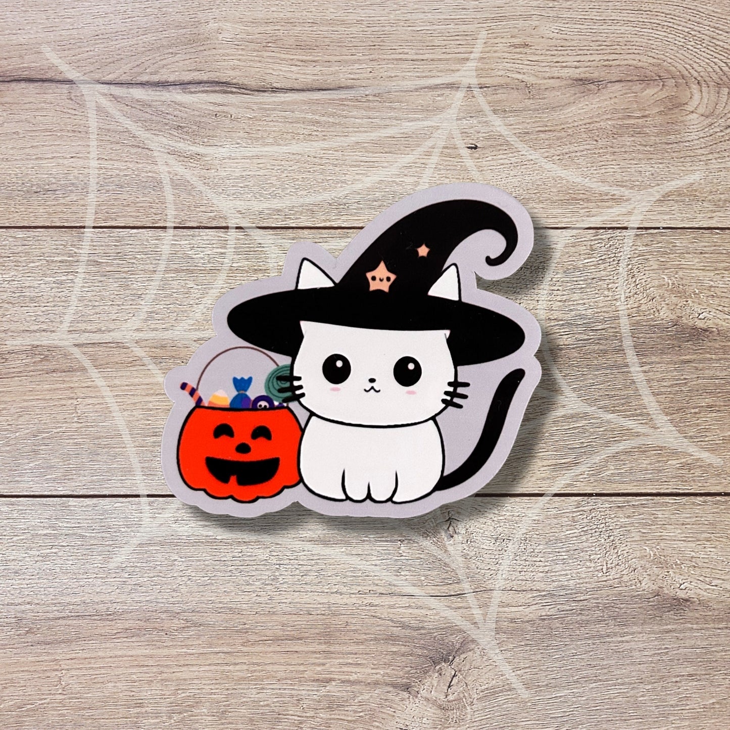 Halloween Witch Hat Cat Vinyl Sticker