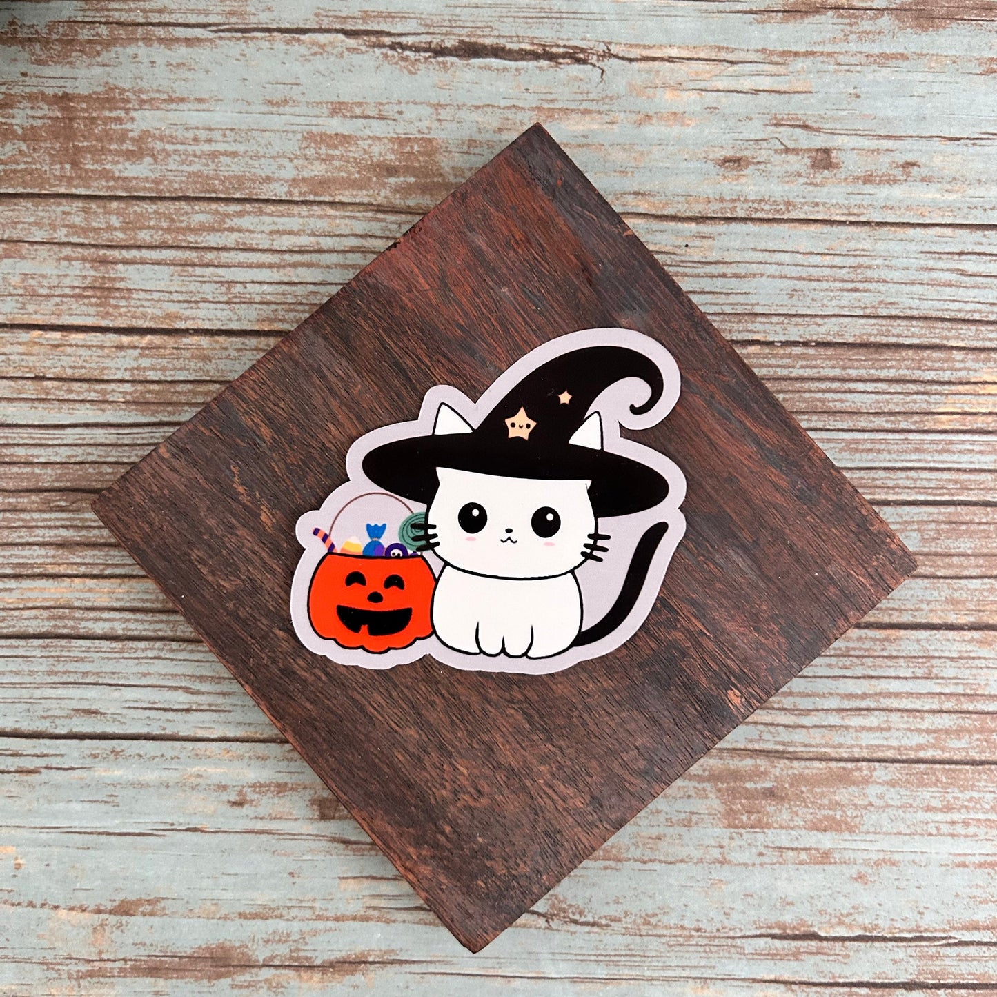 Halloween Witch Hat Cat Vinyl Sticker