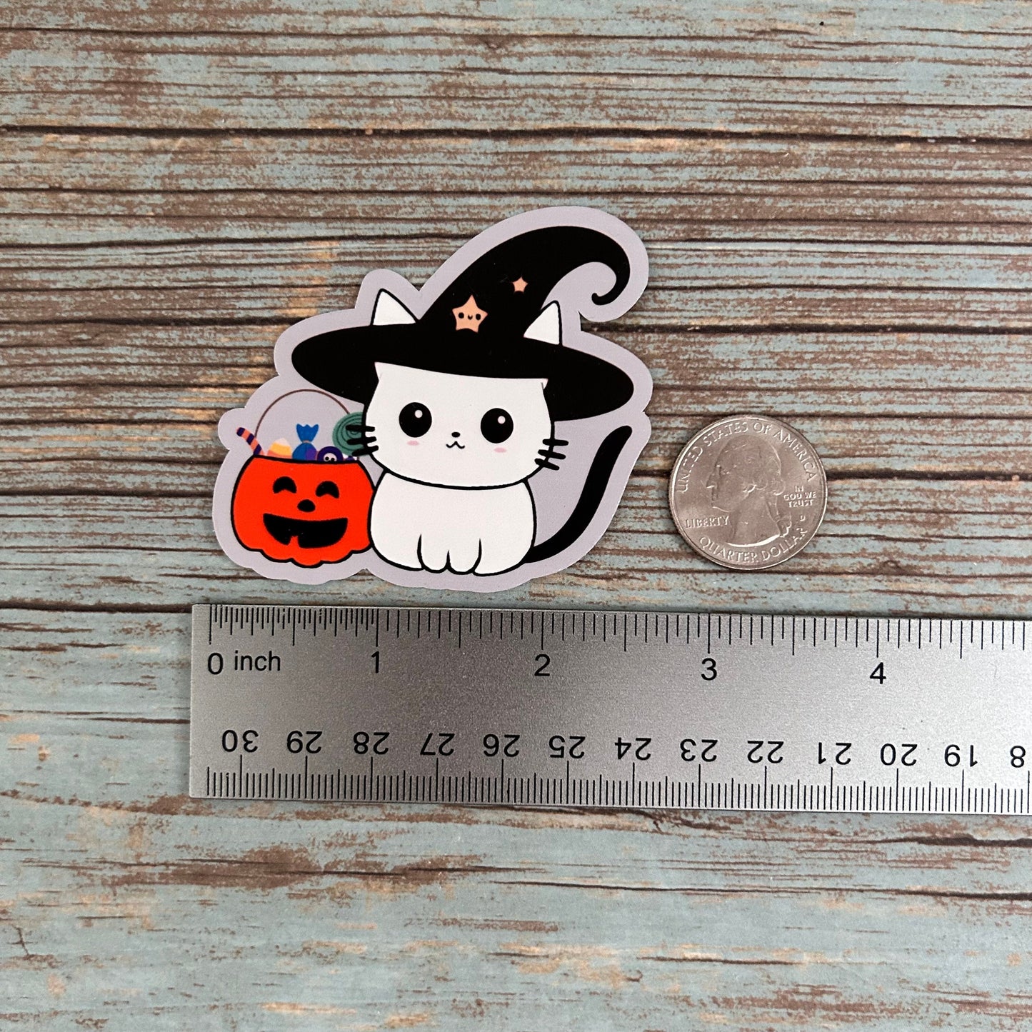 Halloween Witch Hat Cat Vinyl Sticker