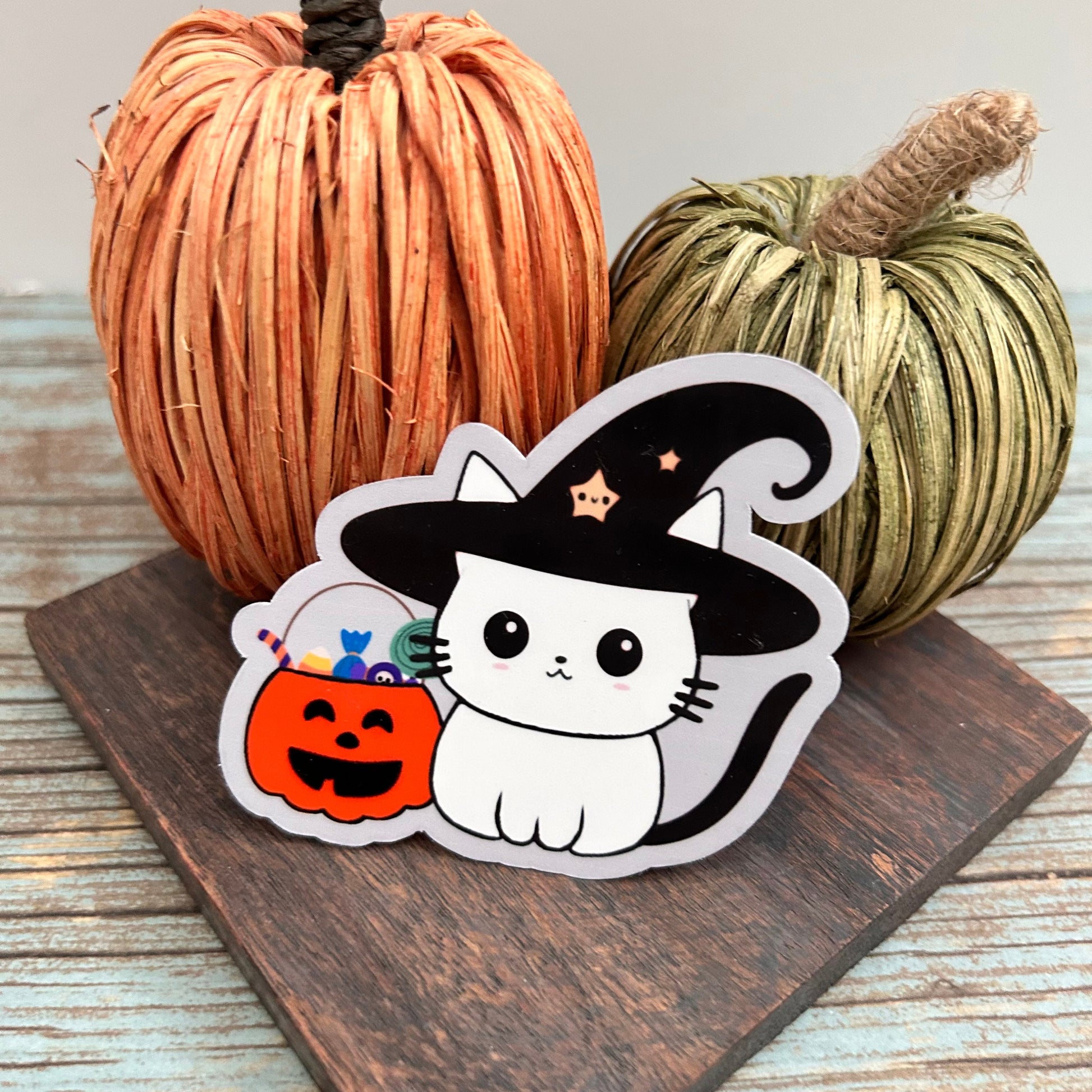 Halloween Witch Hat Cat Vinyl Sticker