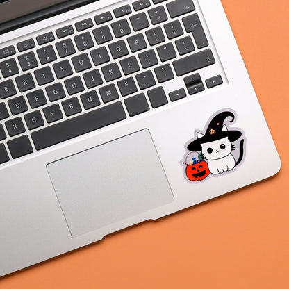 Halloween Witch Hat Cat Vinyl Sticker