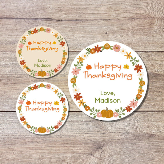 Personalized Thanksgiving Stickers, Custom Happy Thanksgiving Label, Autumn Fall Thank You Greetings Invitation Envelope Seal, Easy to Peel