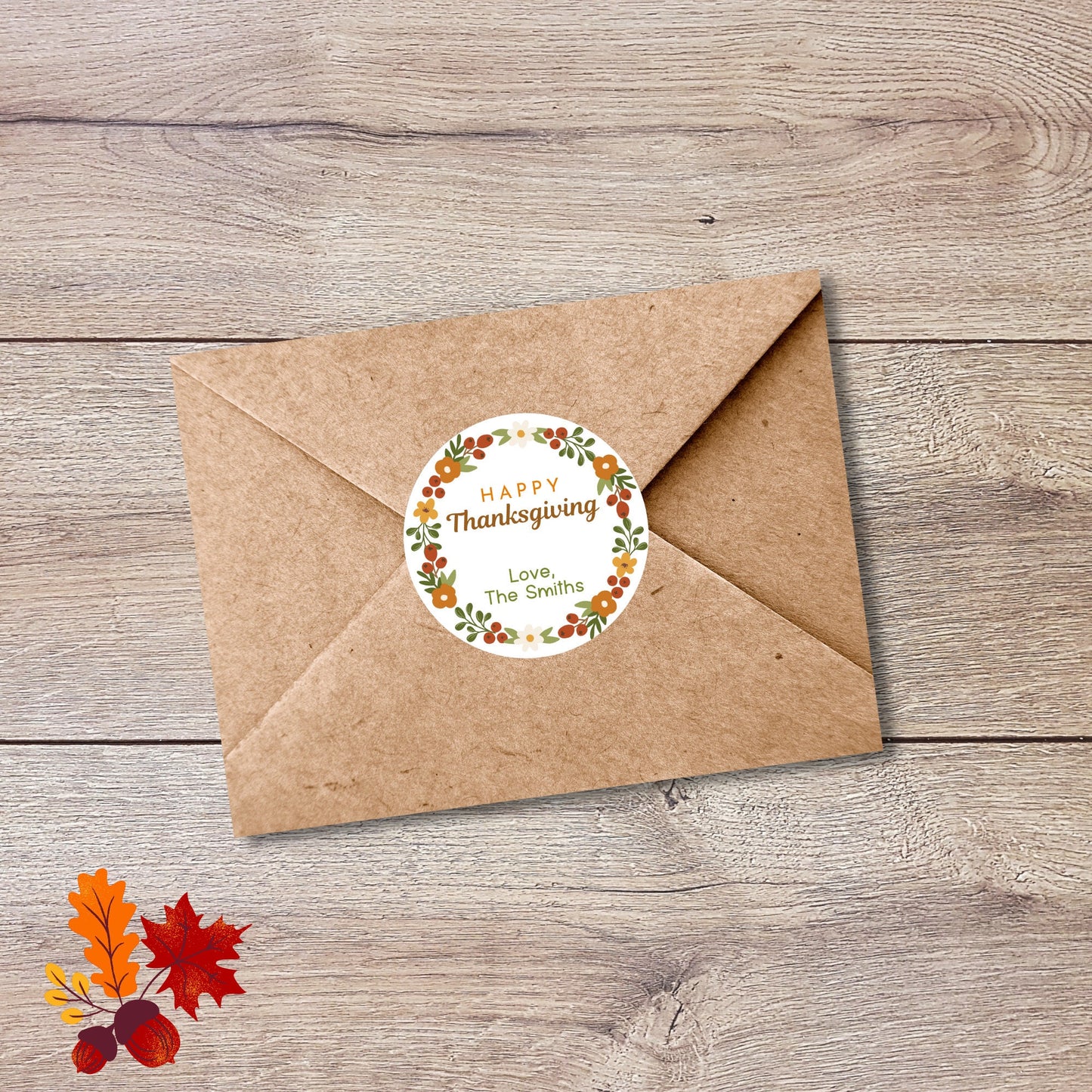 Personalized Thanksgiving Stickers, Custom Happy Thanksgiving Label, Autumn Fall Thank You Greetings Invitation Envelope Seal, Easy to Peel