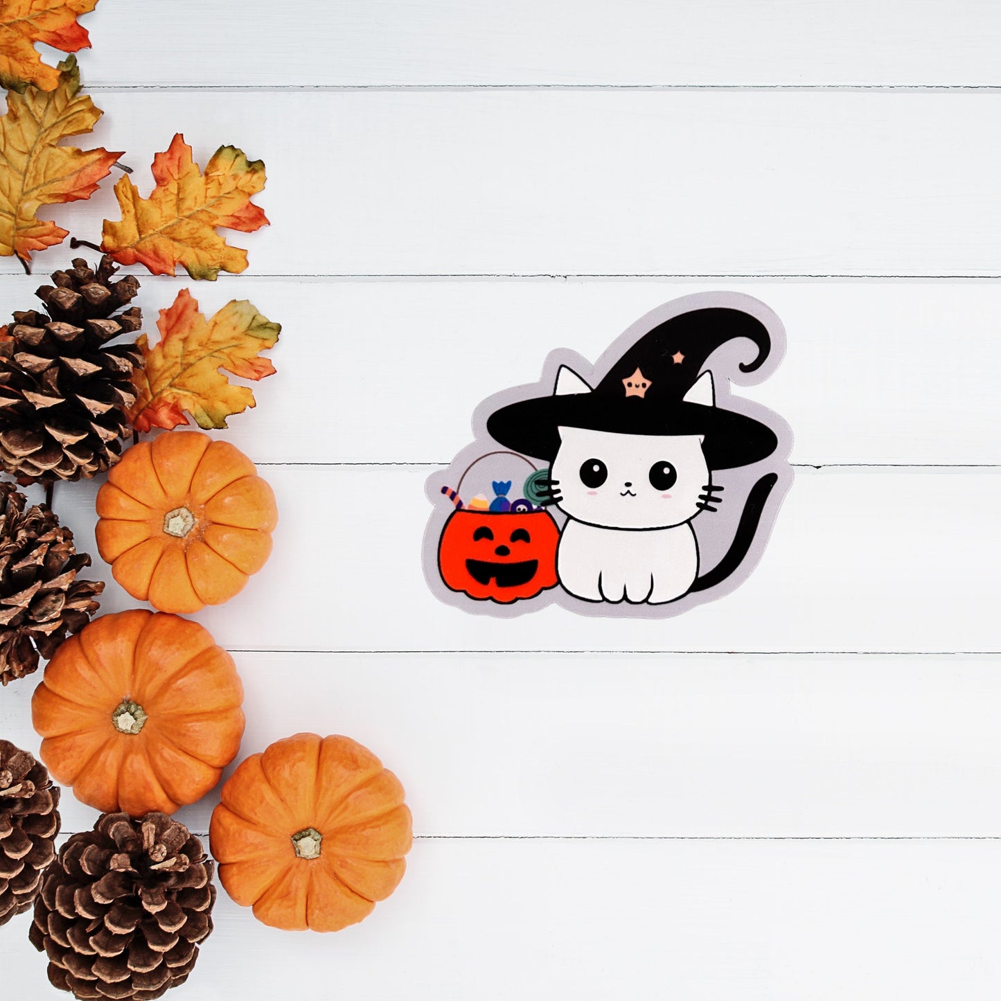 Halloween Witch Hat Cat Vinyl Sticker