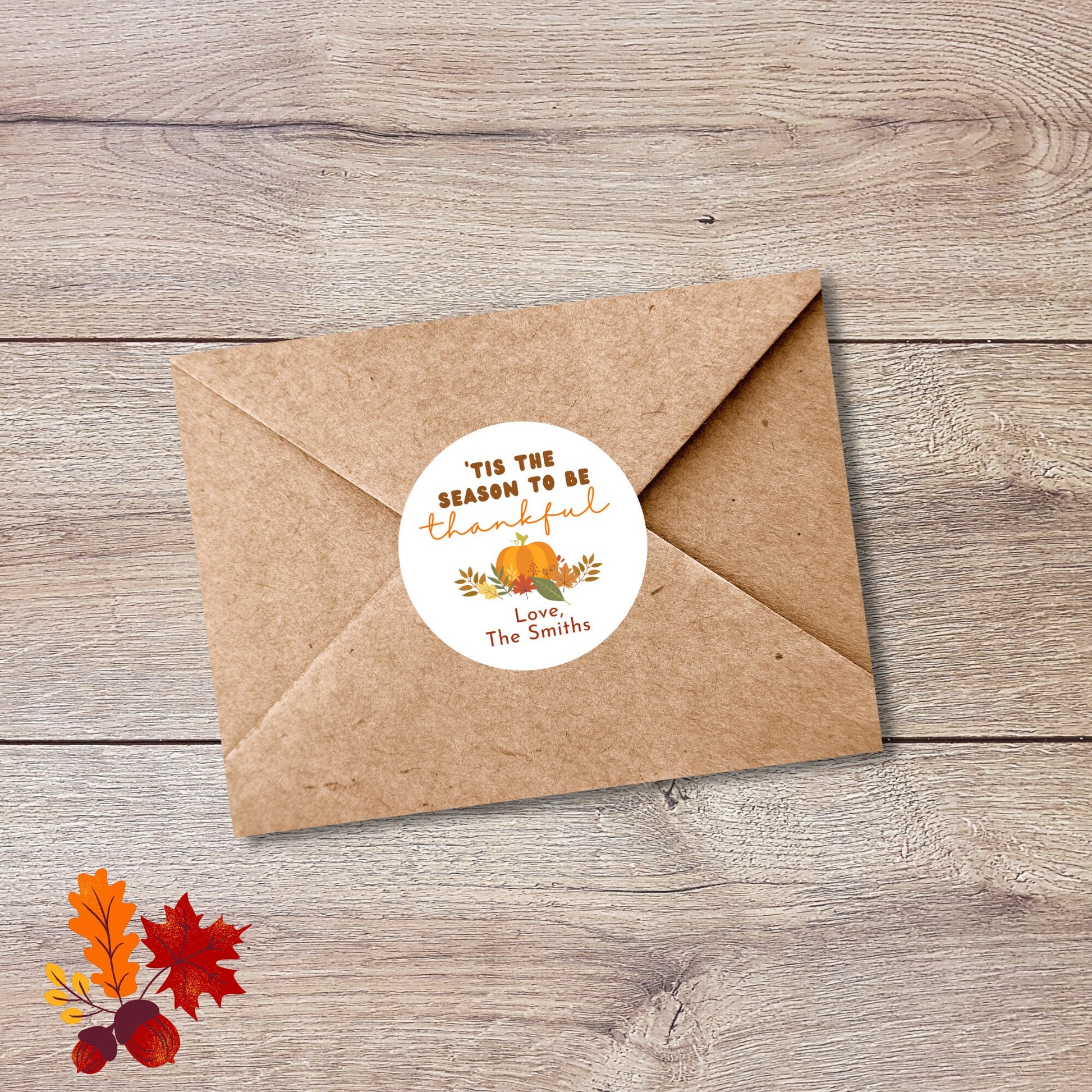 Personalized Thanksgiving Stickers, Custom Happy Thanksgiving Label, Autumn Fall Thank You Greetings Invitation Envelope Seal, Easy to Peel