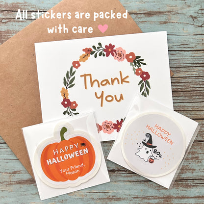 Personalized Happy Halloween Stickers, Custom Goody Bag Label, Kids Halloween School Event Label, Cute Holiday Party Favor Sticker