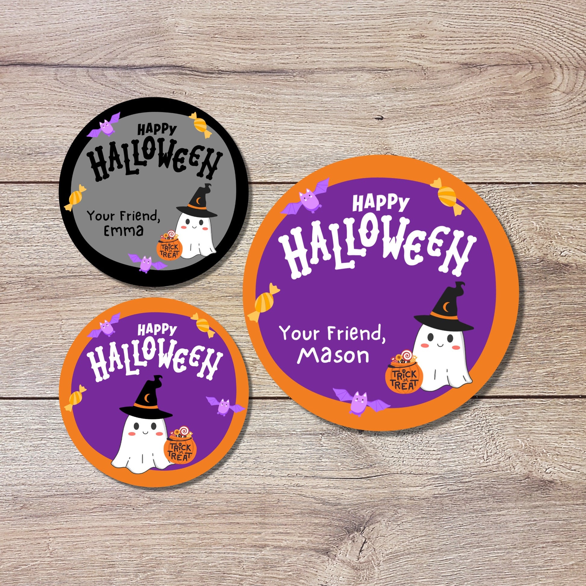 Personalized Friendly Ghost Halloween Stickers, Halloween Goody Bag Label