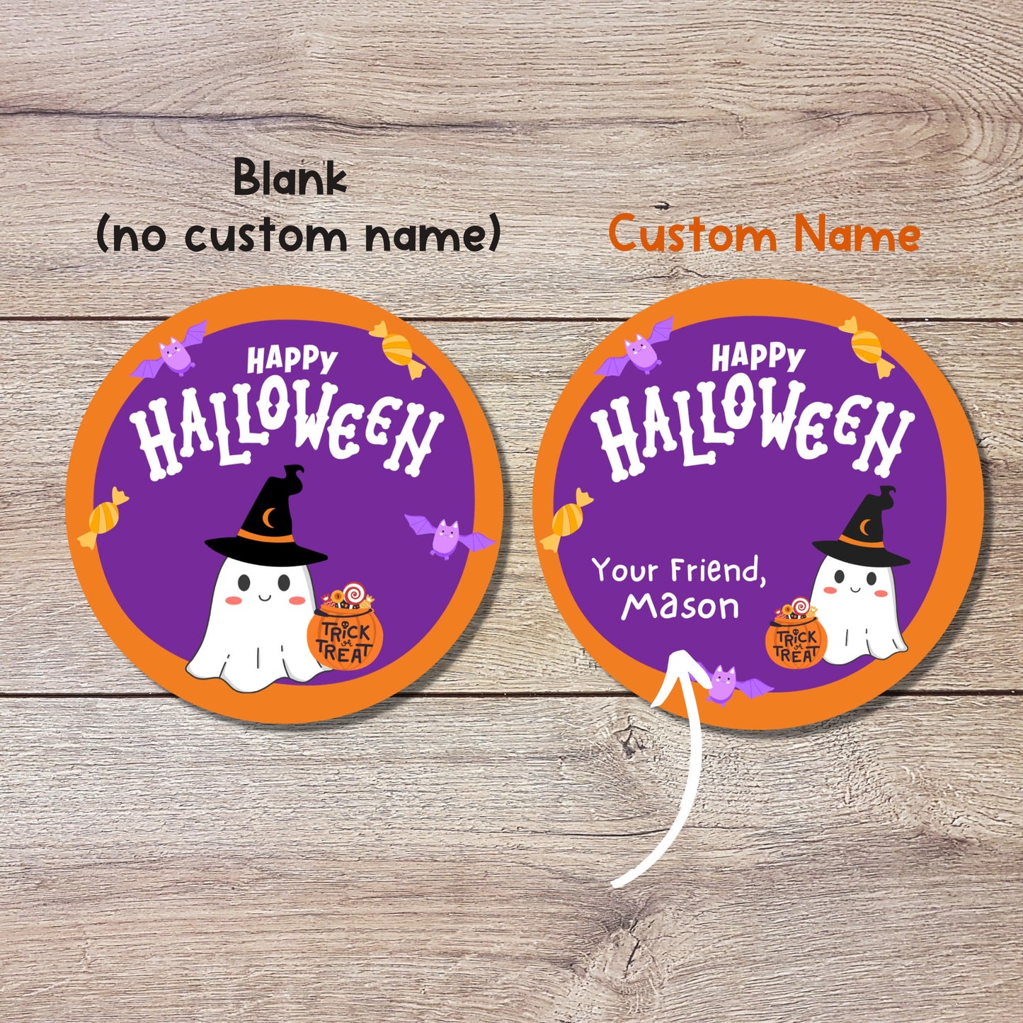 Personalized Friendly Ghost Halloween Stickers, Halloween Goody Bag Label