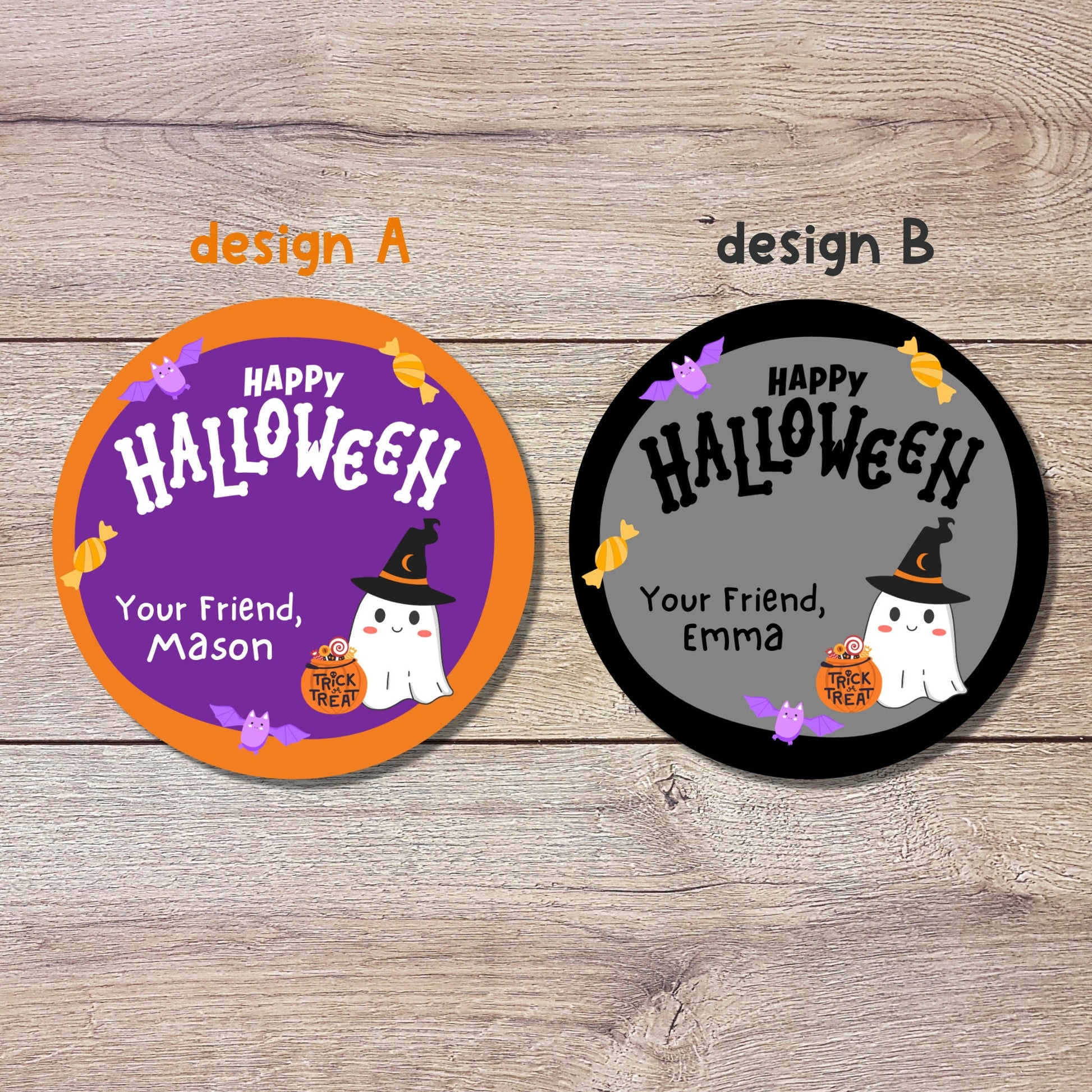 Personalized Friendly Ghost Halloween Stickers, Halloween Goody Bag Label