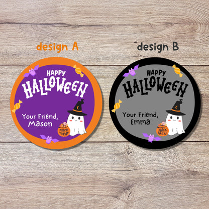 Personalized Friendly Ghost Halloween Stickers, Halloween Goody Bag Label