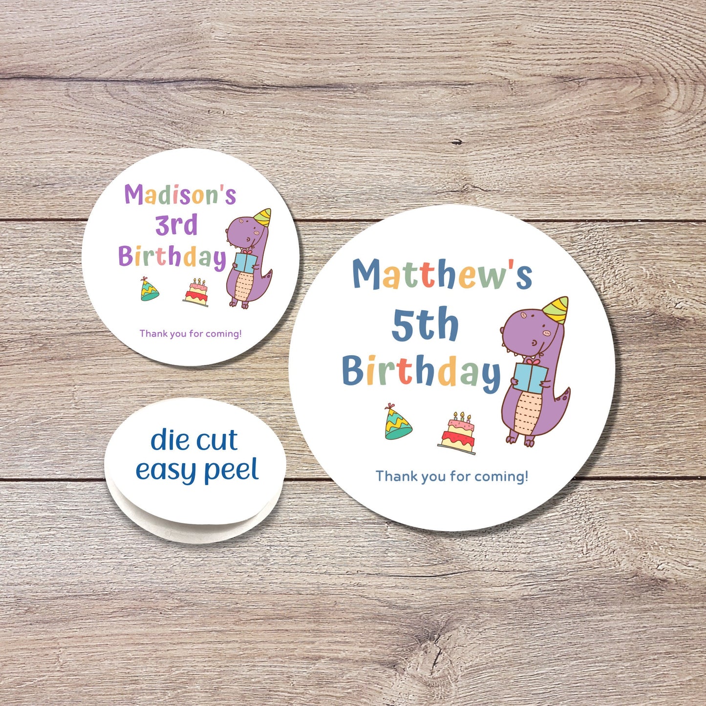 Personalized Happy Birthday Stickers, Goody Bag Stickers, Custom Birthday Label, Kids Birthday Dinosaur Stickers, Cute Birthday Stickers