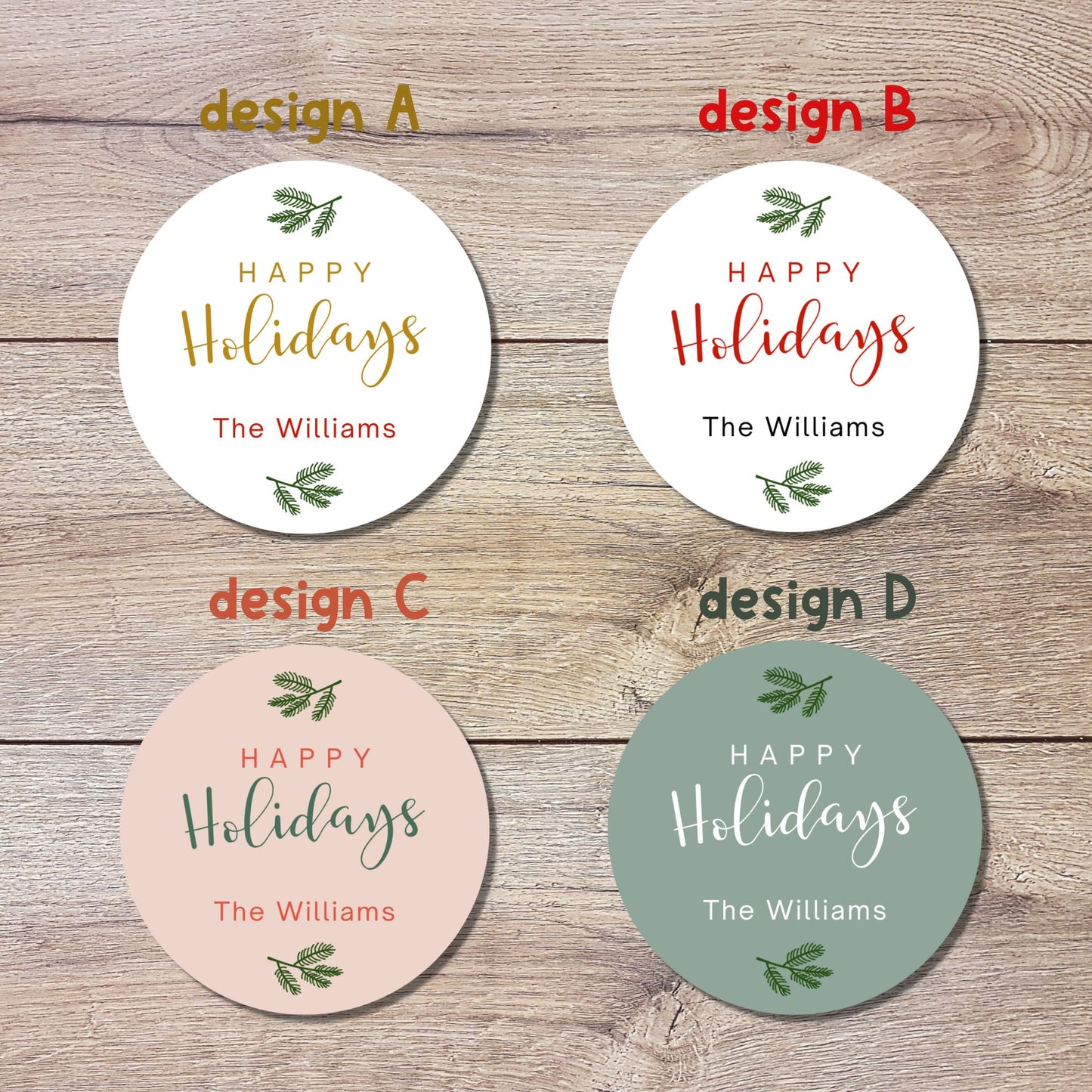 Merry Christmas Stickers, Personalized Happy Holiday Label