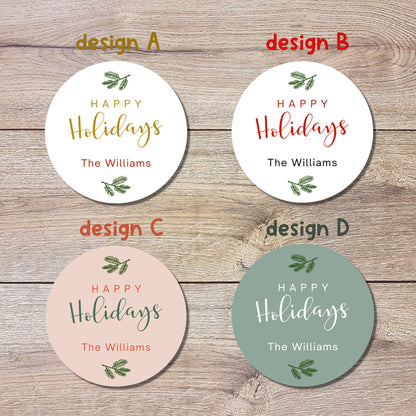 Merry Christmas Stickers, Personalized Happy Holiday Label