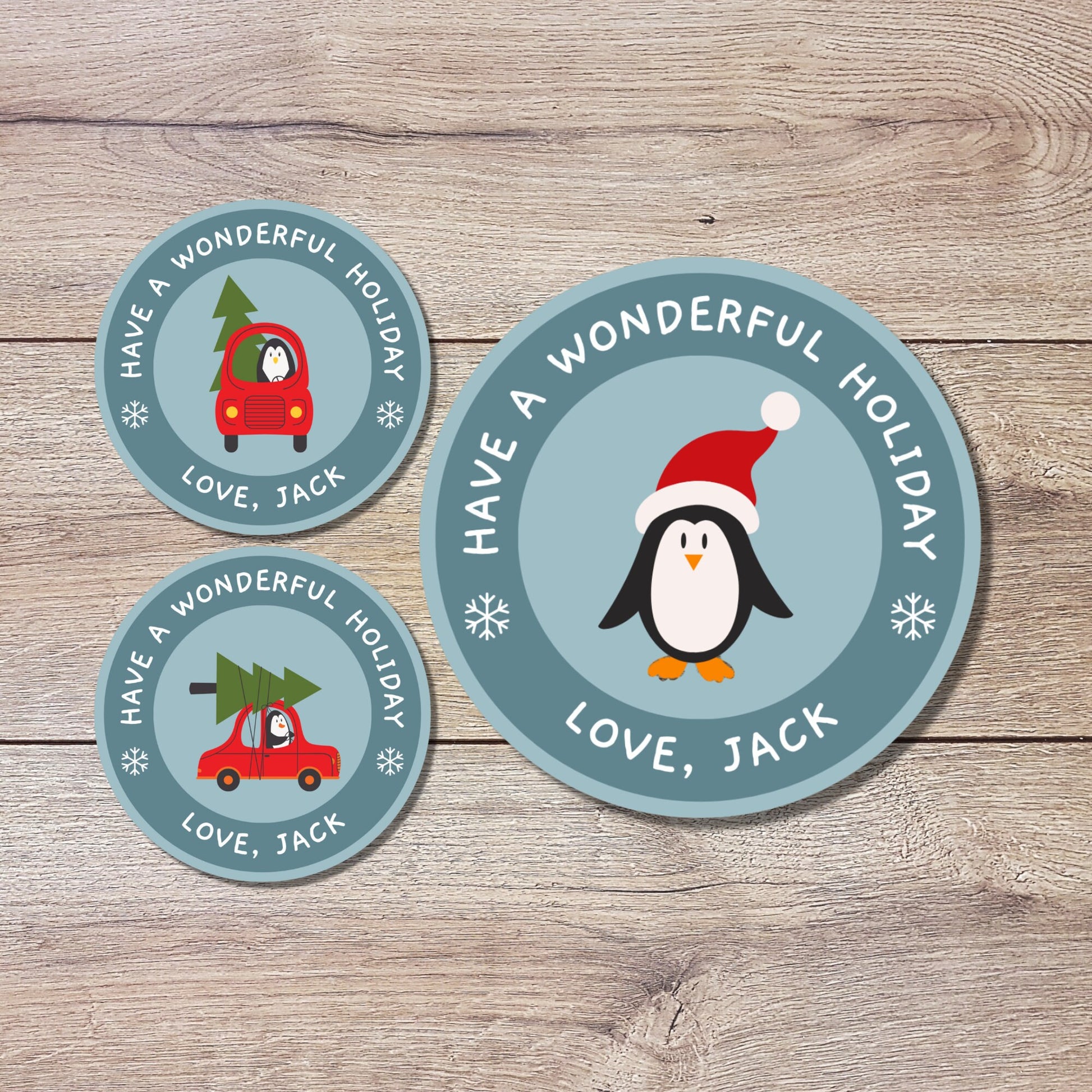 Personalized Merry Christmas Penguin Stickers