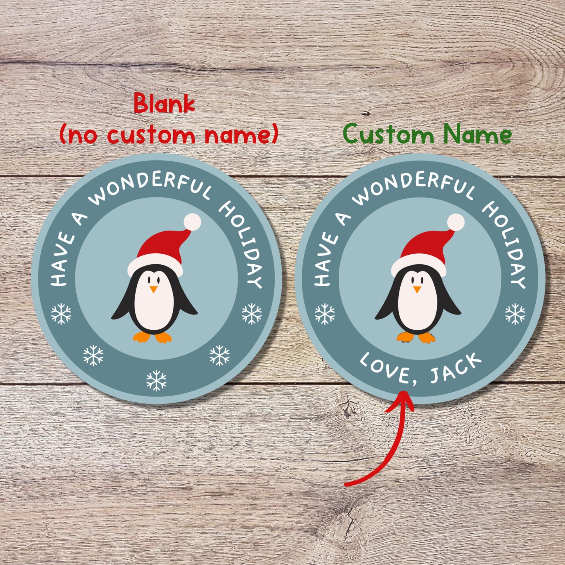 Personalized Merry Christmas Penguin Stickers