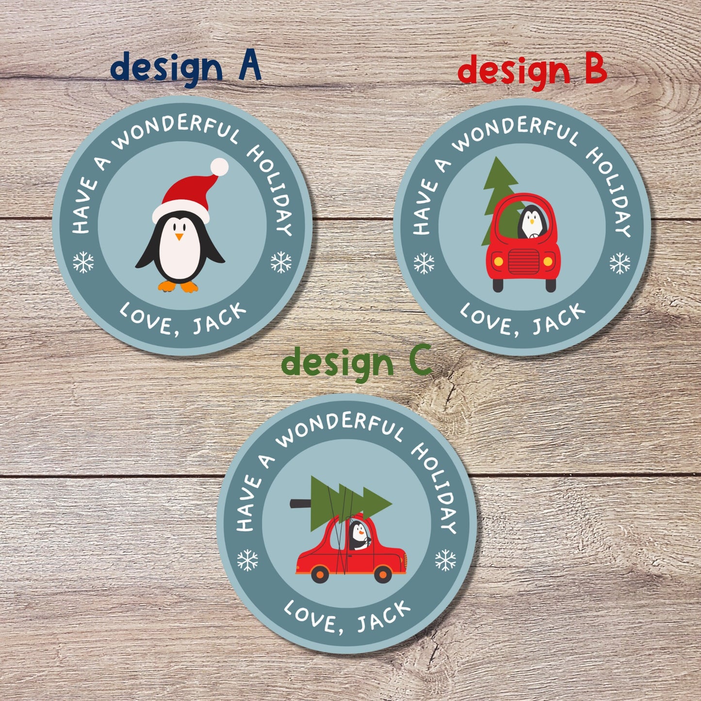 Personalized Merry Christmas Penguin Stickers