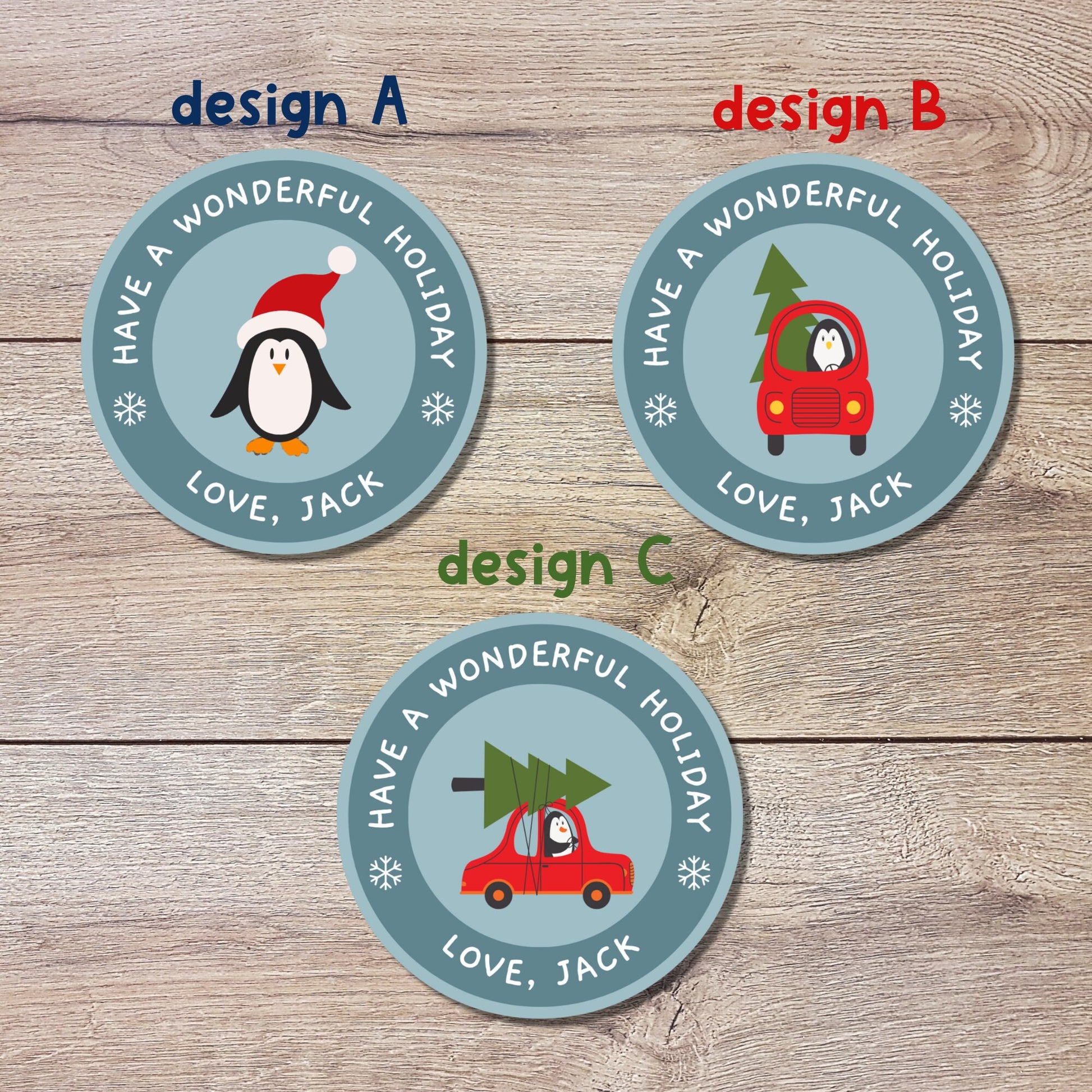 Personalized Merry Christmas Penguin Stickers